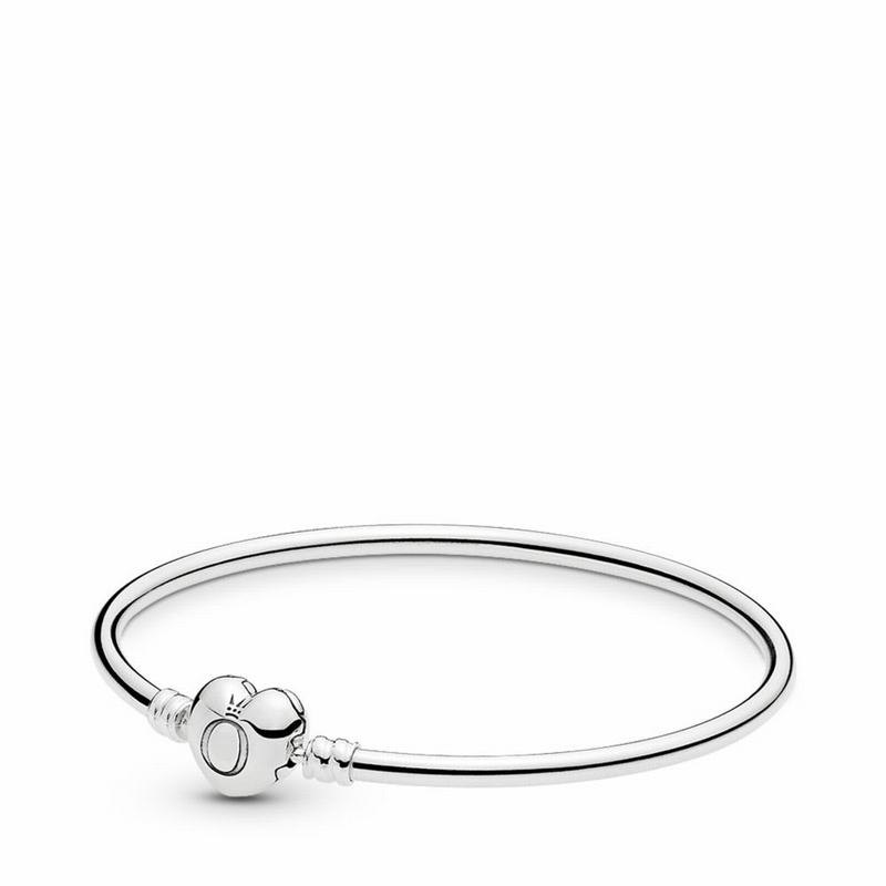 Pandora Logo Heart Clasp Moments Bangle Bracelet Sale NZ, Sterling Silver (052479-DZT)